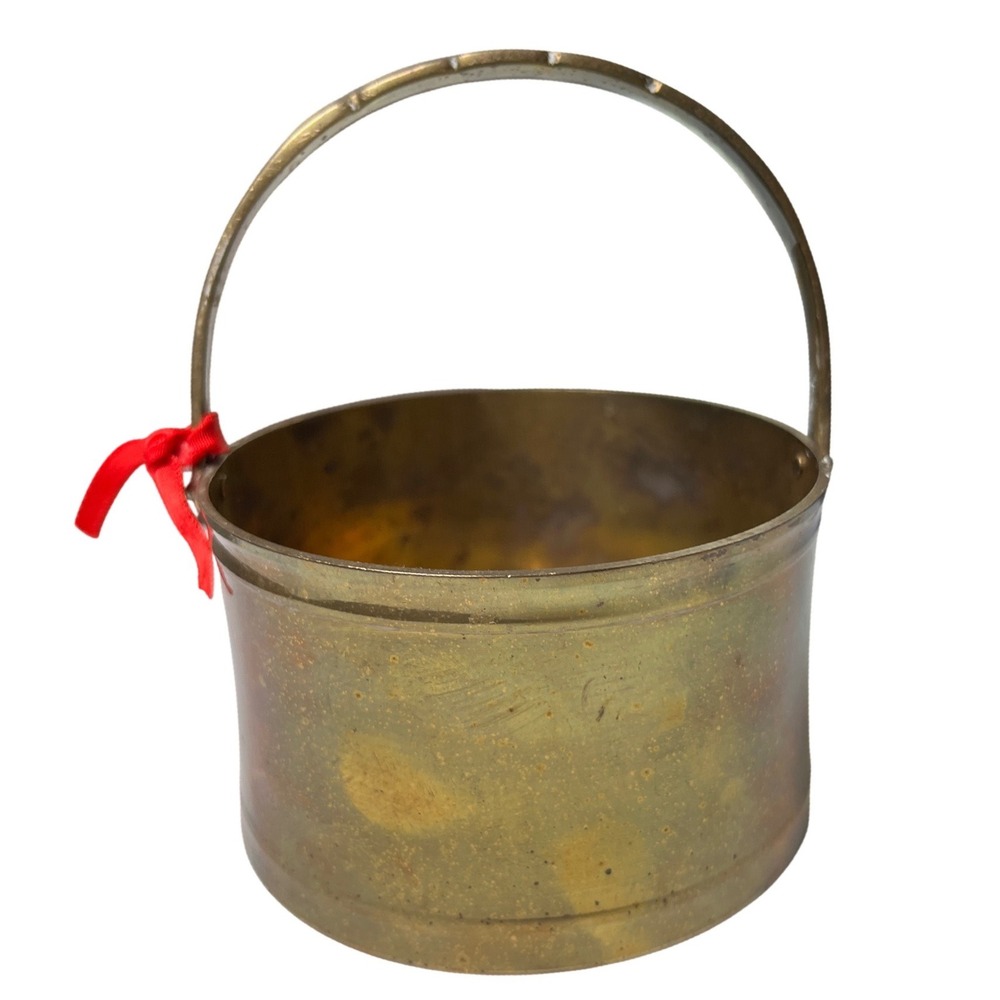 Vintage Brass Mini Bucket‎ Pail Bail Handle Made In India 5in Decor
